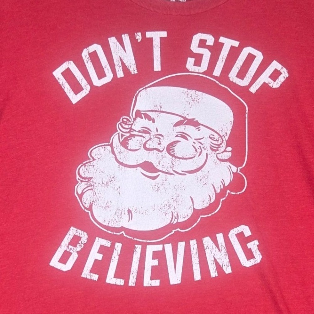 Holiday Time Graphic Tee Mens 2XL Red Santa Don't Stop Believing Christmas Shirt